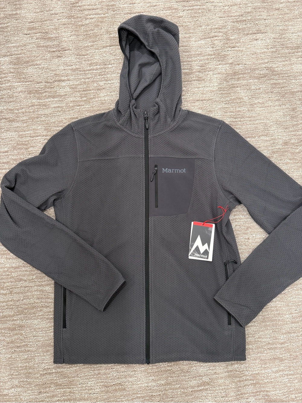 NWT Marmot Men’s Dark Gray Hooded Full-Zip Performance Jacket